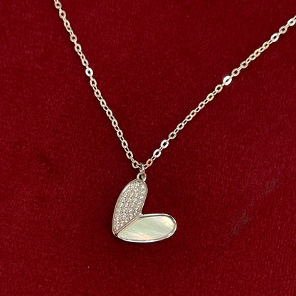 92.5 Silver MOP & Pave CZ Split Heart Pendant Necklace for Women