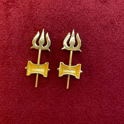 92.5 Sterling Silver Gold Plated Trishul Damruk Bugadi Pair