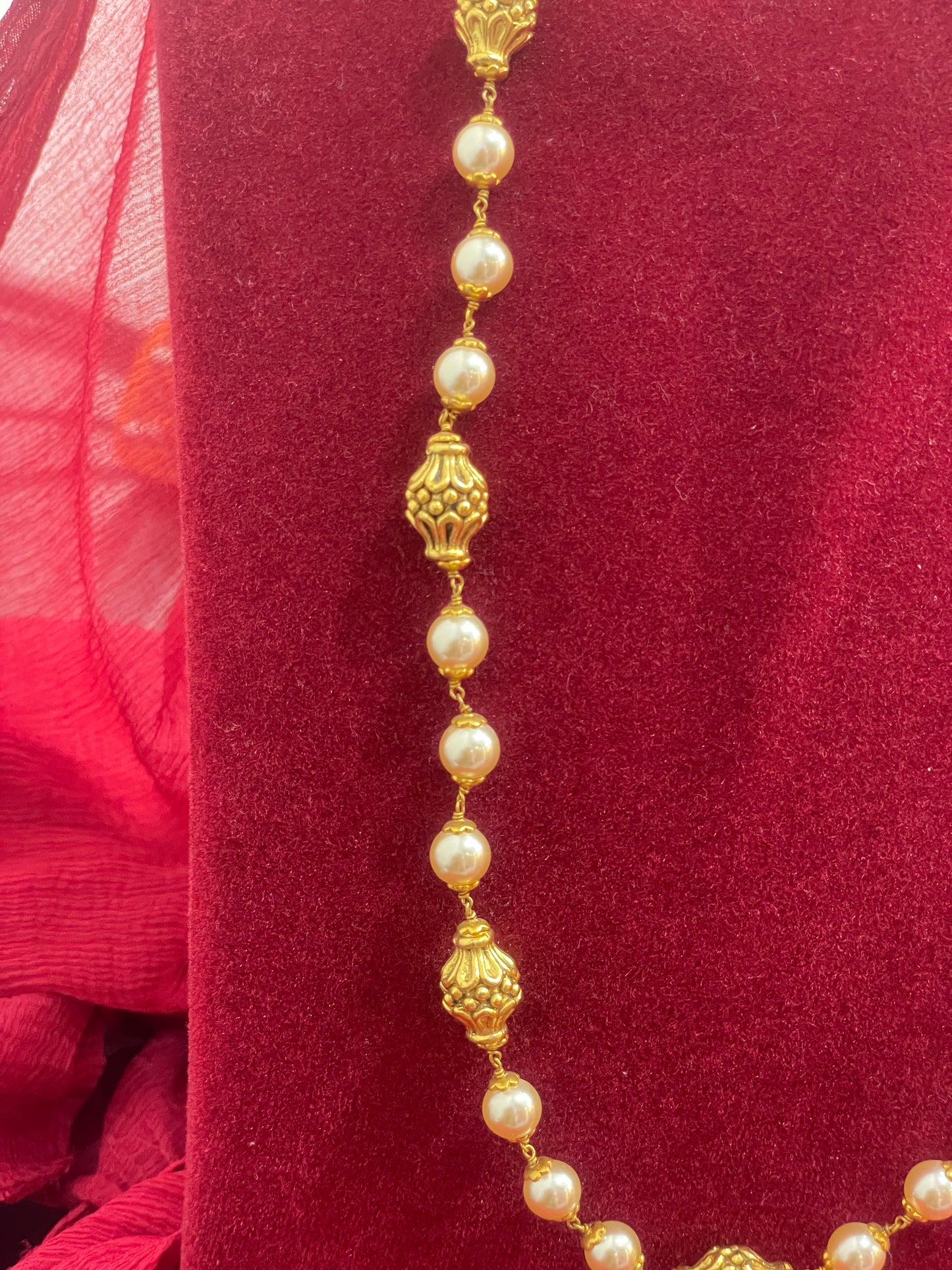 Silver pearls gold plated nakshi mala 21 inches