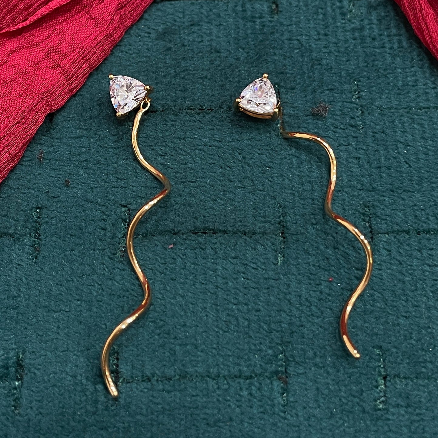 925 Silver Gold Plated Triangle Swirl Dangler Earrings for Women | Geometric Dangle Design