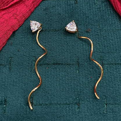 925 Silver Gold Plated Triangle Swirl Dangler Earrings for Women | Geometric Dangle Design