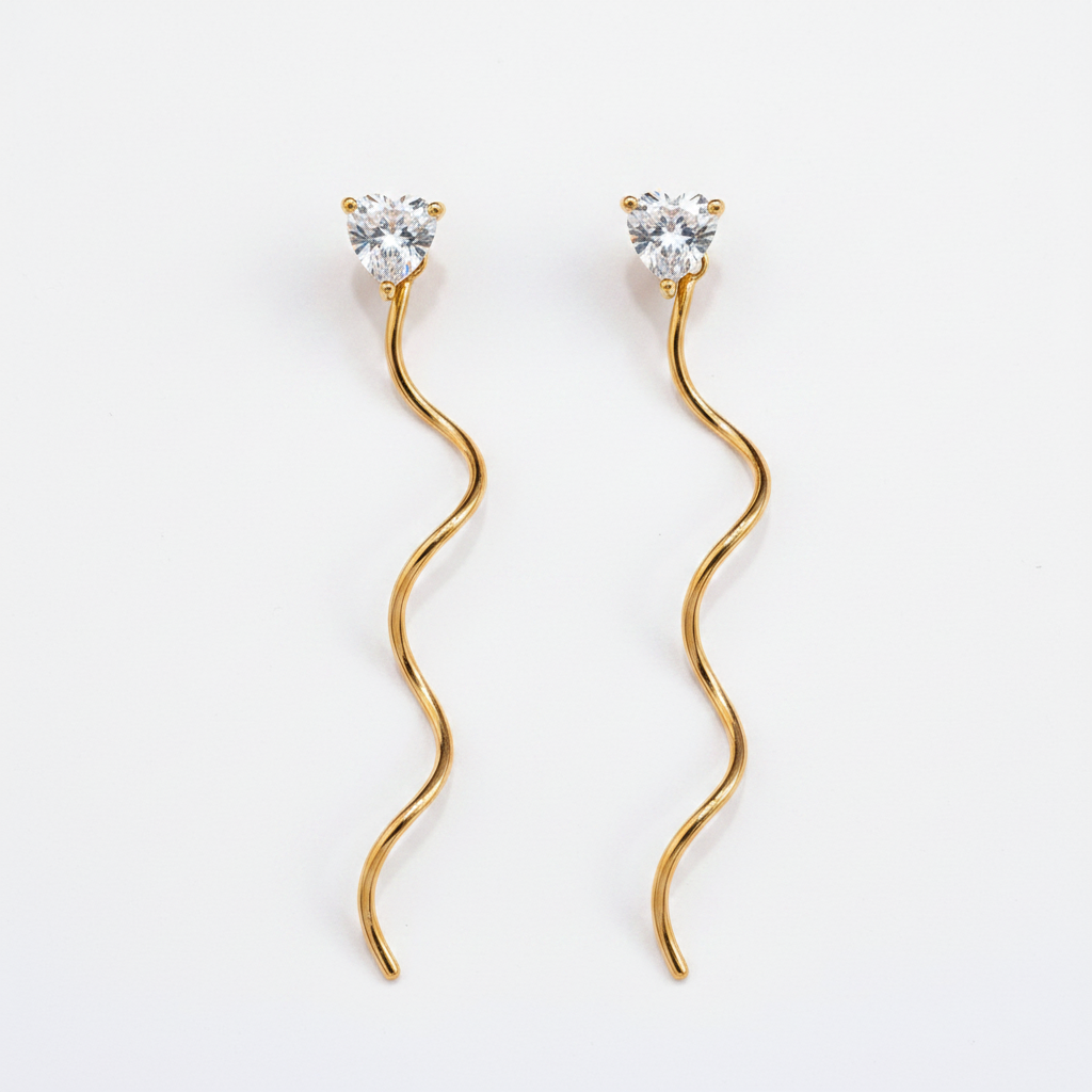 925 Silver Gold Plated Heart Shape Stone Spiral Swirl Stud Earrings for Women