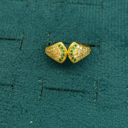 92.5 Silver Gold Plated Green & White CZ Pave Shield Ring for Women