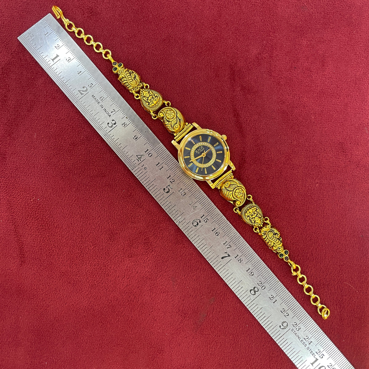 92.5 Silver Gold Plated Nakshi Peacock Watch for Women
