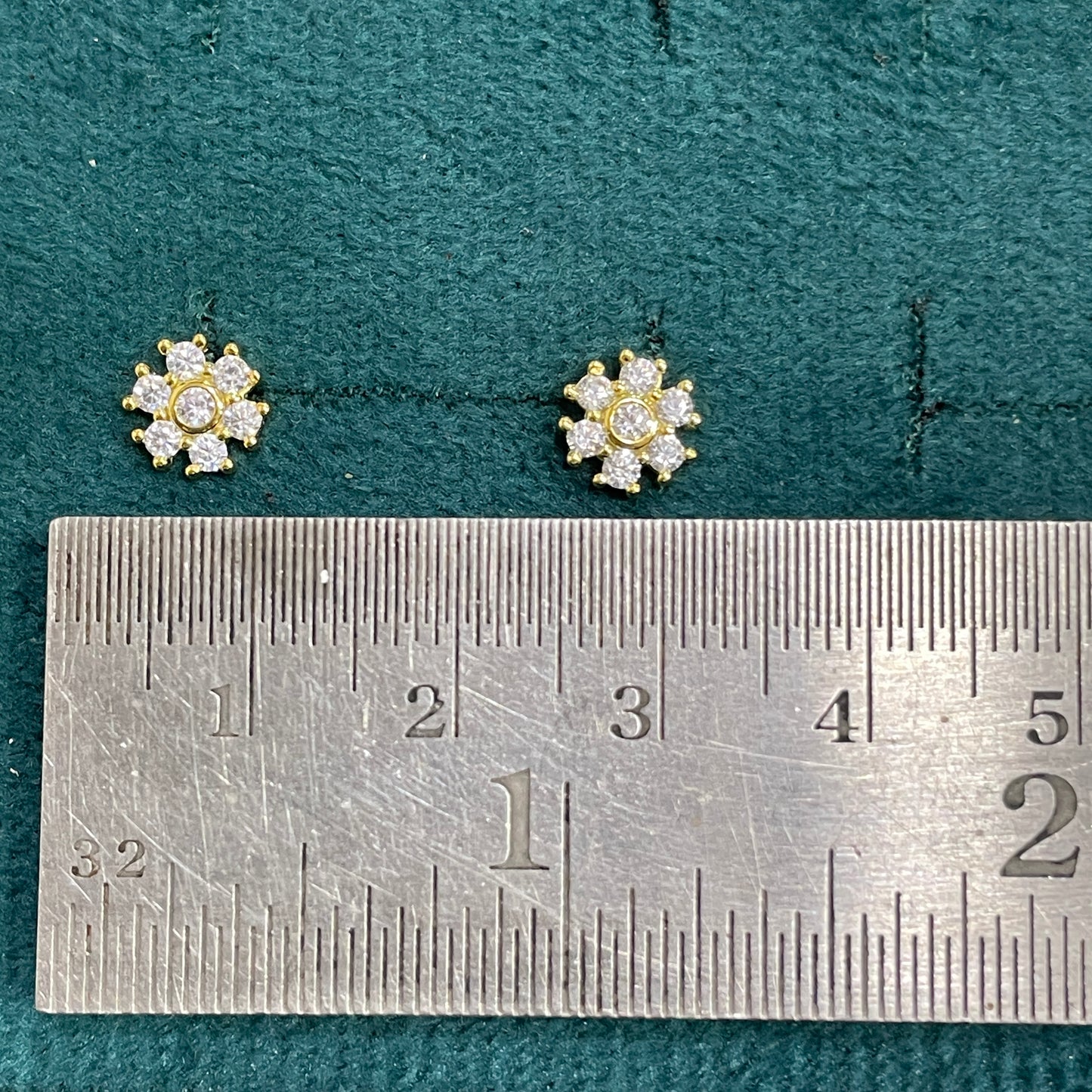 925 Silver Gold Finish Floral Cluster Stud Earrings | CZ Earrings with Ball Screw Back