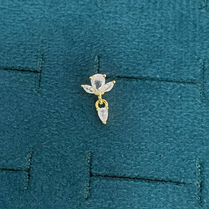 92.5 Sterling Silver Gold Plated Oval & Marquise White CZ Floral Crown & Pear Drop Earrings for Women