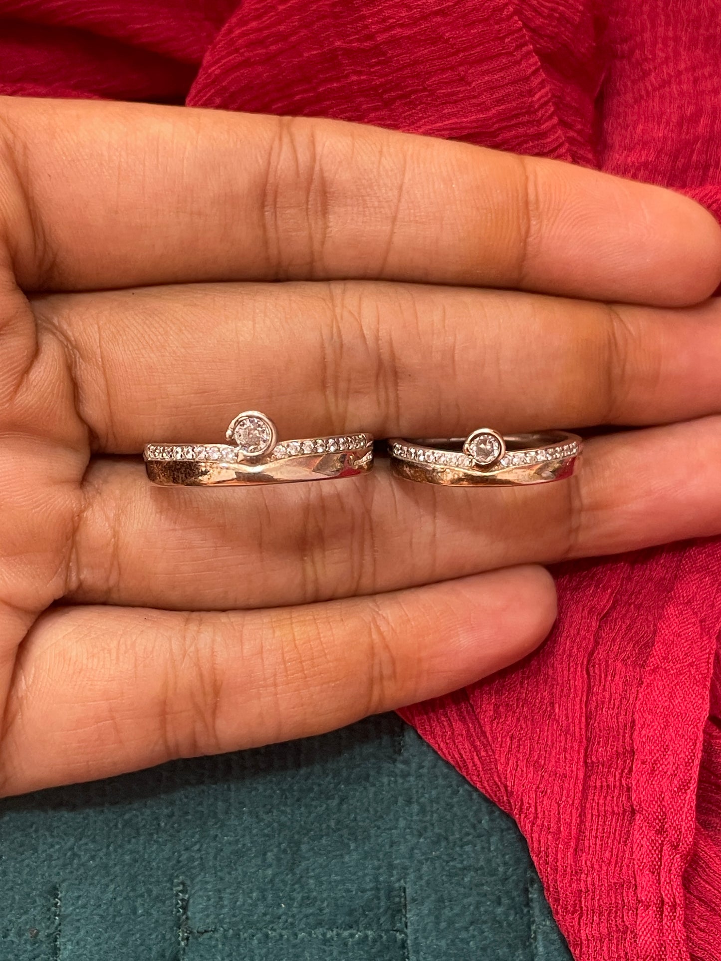 92.5 Silver Couple Rings for Men Size 21 & Women Size 13 | Stylish Twin Design | Elegant Love Jewellery