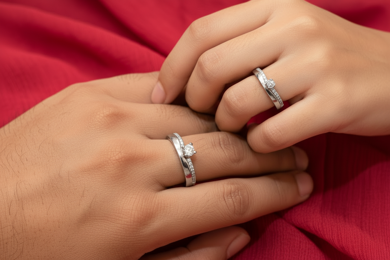 92.5 Silver Couple Rings for Men Size 21 & Women Size 13 | Stylish Twin Design | Elegant Love Jewellery