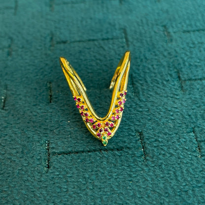 92.5 Silver Gold Plated Pink & Green CZ Vanki Ring for Women