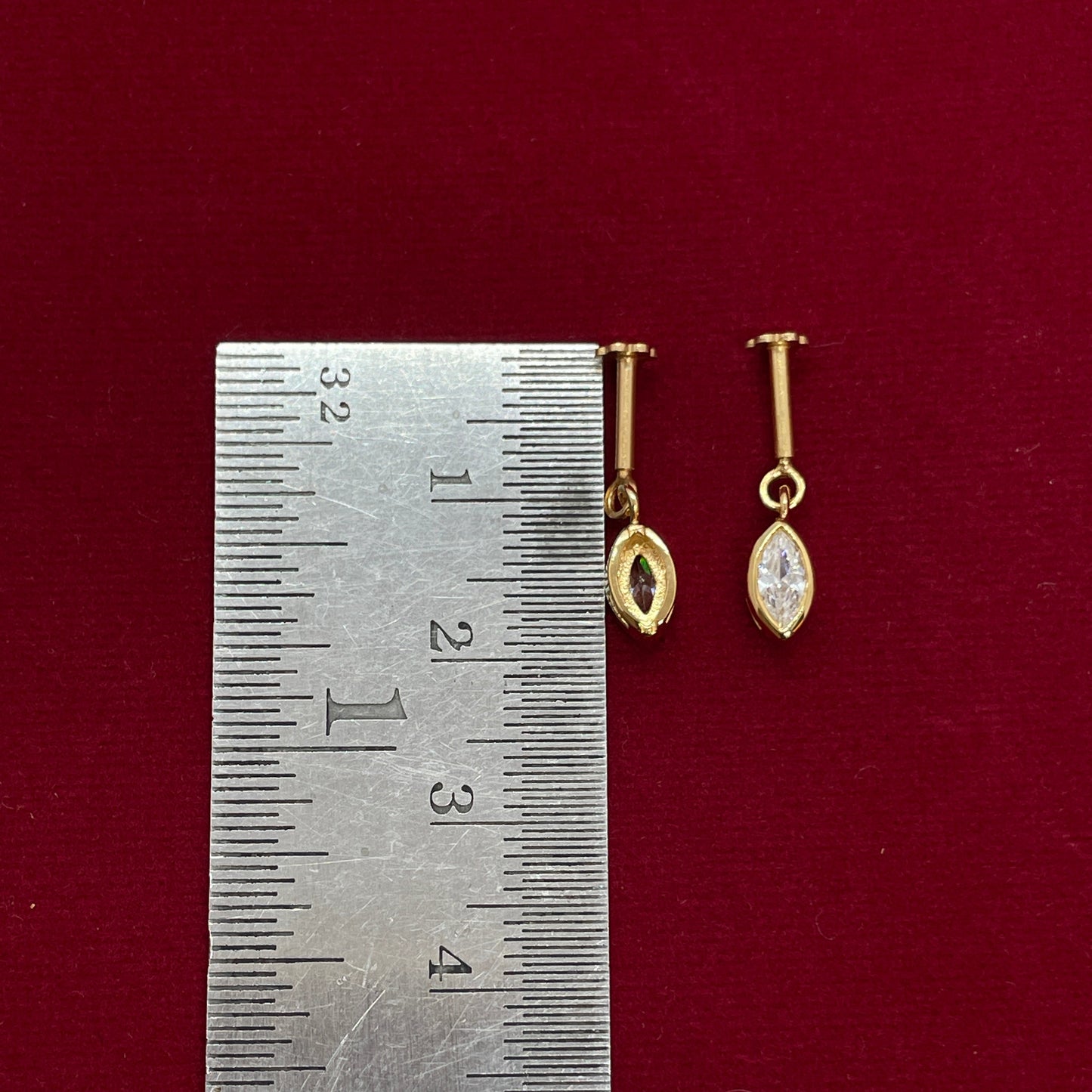 Gold Plated 92.5 Sterling Silver Marquise CZ Solitaire Bugadi for Women | Minimal Marquise Bezel Bar Drop | Helix Earring Pair