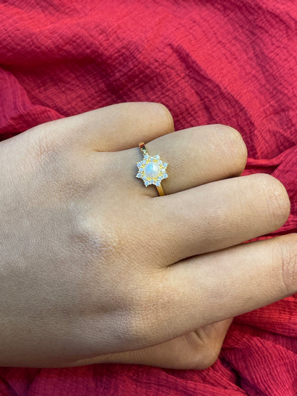 92.5 Silver Gold Plated Pearl Star Ring for Women | Elegant Minimal Jewellery