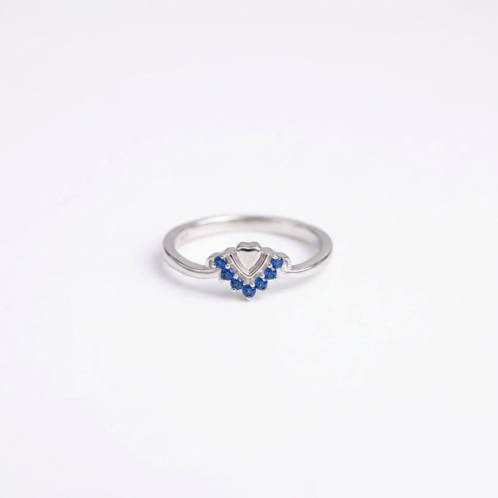 92.5 Silver Blue Stone Chevron Ring for Women - Size 12