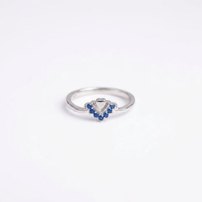92.5 Silver Blue Stone Chevron Ring for Women - Size 12
