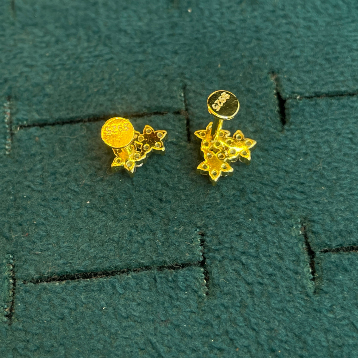 92.5 Silver Gold-Toned Triple Flower Studs Pair