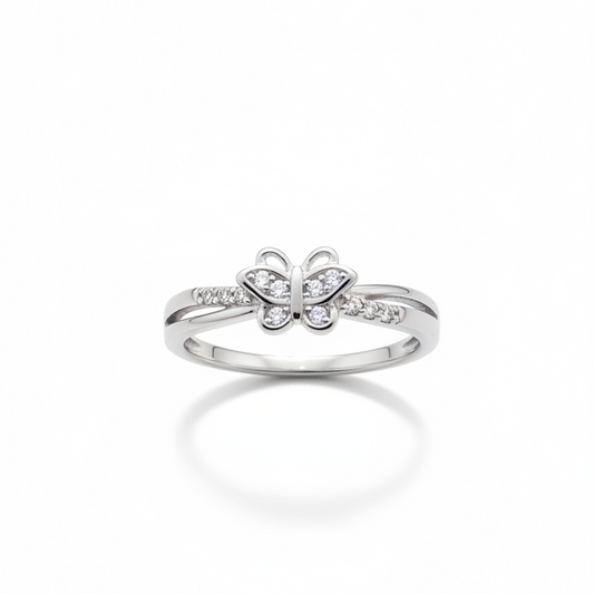 92.5 Silver Butterfly CZ Ring Size 9
