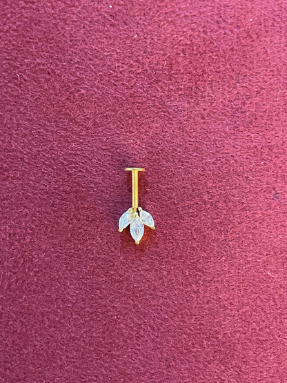 925 Silver Gold Plated Dainty Three Leaf Bugadi - Pair