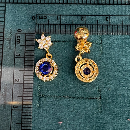92.5 Silver Gold Plated Earrings for Women | Stylish Flower Blue Stone Drop pair