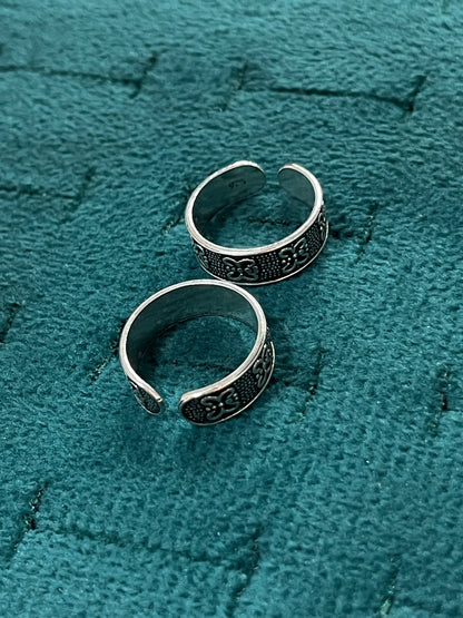 92.5 Silver Toe Rings for Women | Butterfly Oxidised Design | Traditional Jewellery