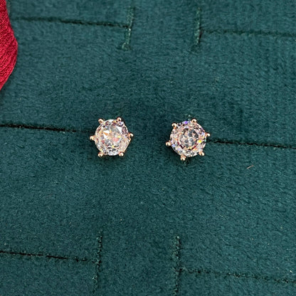 92.5 silver Rose Gold Plated Large Round Solitaire CZ Stud pair