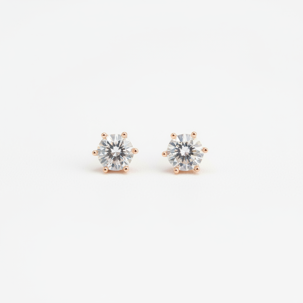 92.5 silver Rose Gold Plated Large Round Solitaire CZ Stud pair