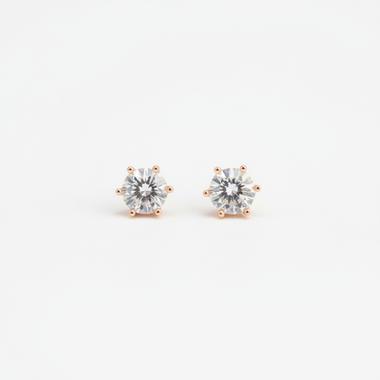 92.5 silver Rose Gold Plated Large Round Solitaire CZ Stud pair