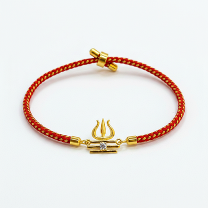 925 Silver Trishul Tripundra Rakhi for Brother | Gold Plated CZ Charm on Red Thread