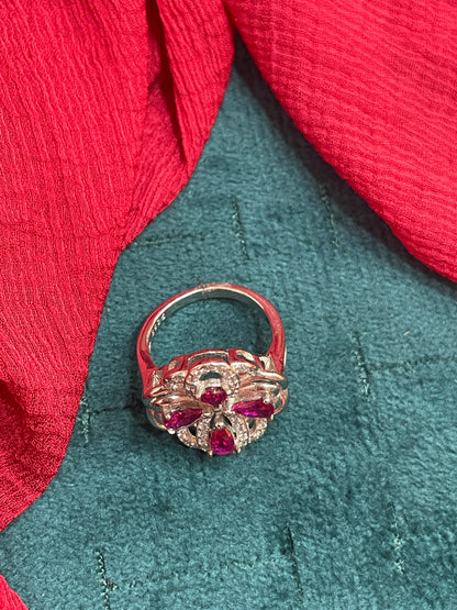 92.5 Silver Pink Stone Flower Ring for Women Size 9 | Stylish Floral Design | Elegant Jewellery