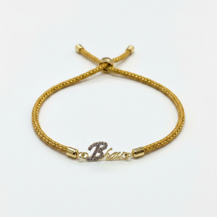 Gold-Plated Bhaiya Name Rakhi for Brother | CZ Script Charm on Gold Thread