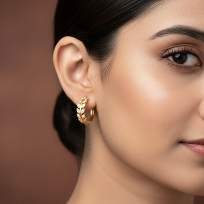 925 Silver Gold Plated Leaf Hoops