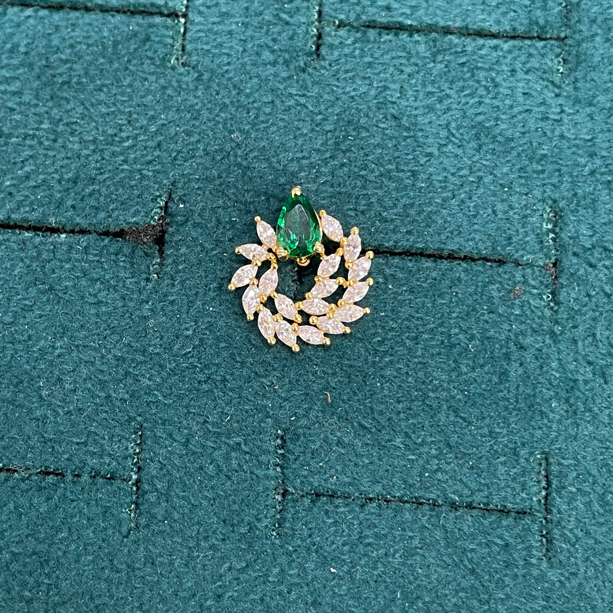 92.5 Sterling Silver Gold Plated Emerald Green Teardrop & Marquise CZ Wreath Stud Earrings for Women