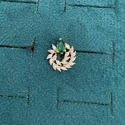 92.5 Sterling Silver Gold Plated Emerald Green Teardrop & Marquise CZ Wreath Stud Earrings for Women