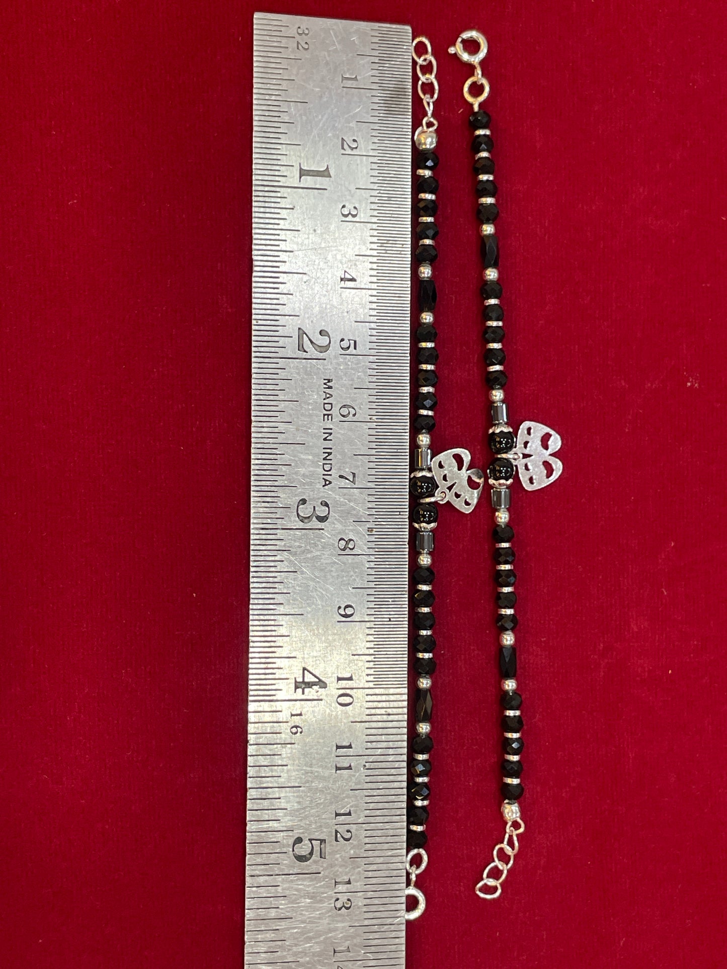 Silver Nazariya Black Bead Anklet for Kids | Set of 2 with Butterfly Charm