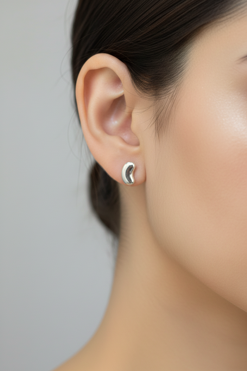 92.5 Silver Bean Shape Earrings for Women | Minimal Modern Design | Stylish Jewellery
