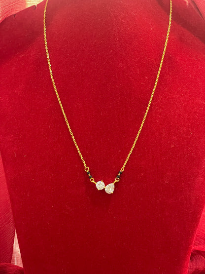 92.5 Silver Gold Plated White Stone Black Bead Chain for Women 19 Inches | Elegant Stylish Design | Traditional Jewellery