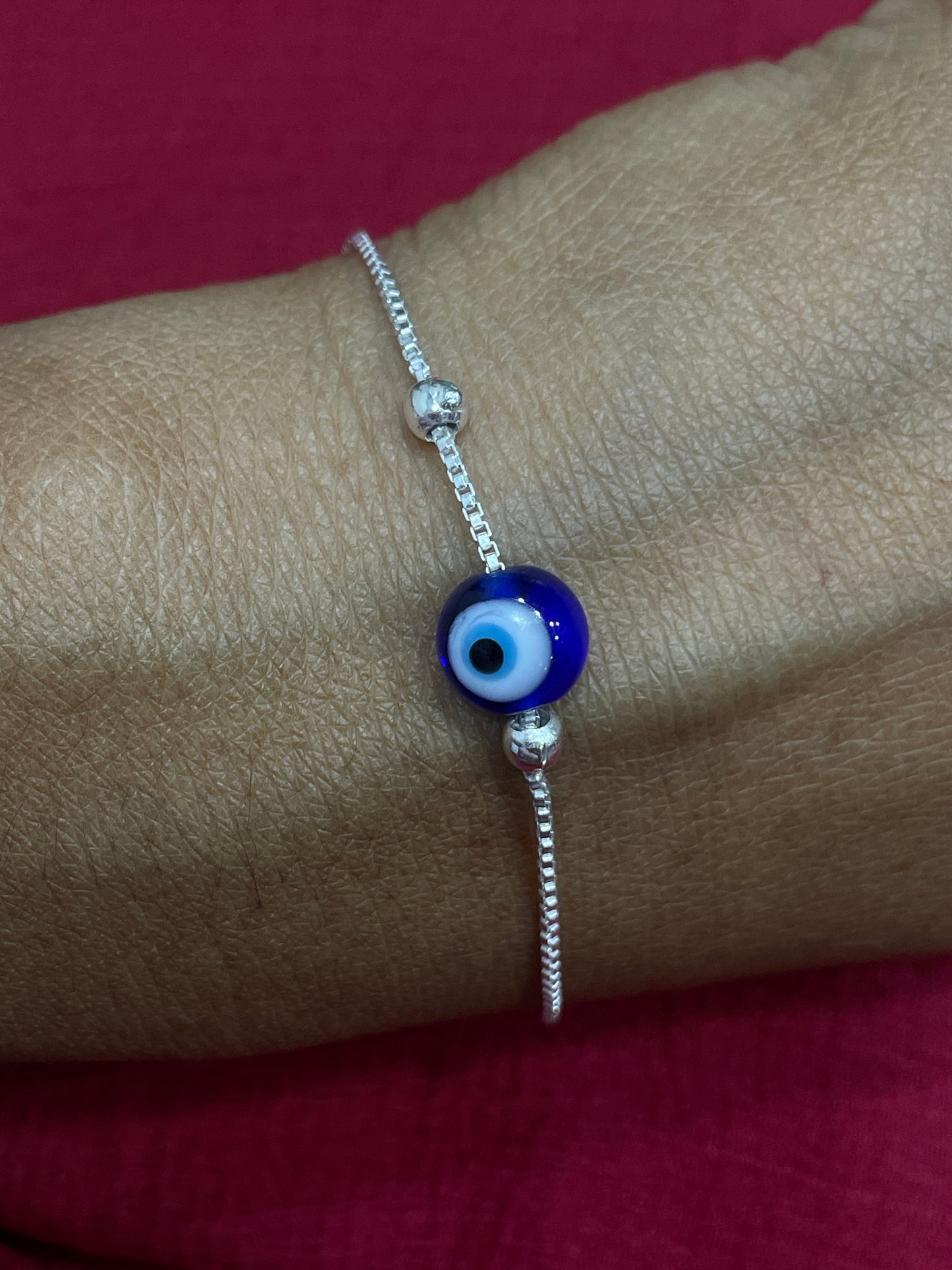 925 Evil Eye Box Chain Bracelet - 7 inch