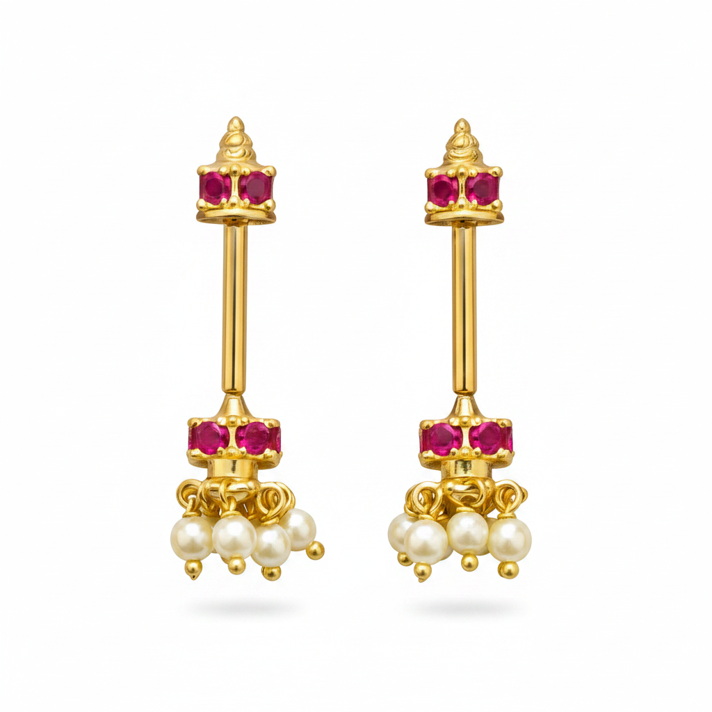 92.5 Silver Mini Jhumki Bugadi (Red) | Stylish Traditional Design | Elegant Jewellery