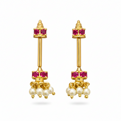 92.5 Silver Mini Jhumki Bugadi (Red) | Stylish Traditional Design | Elegant Jewellery