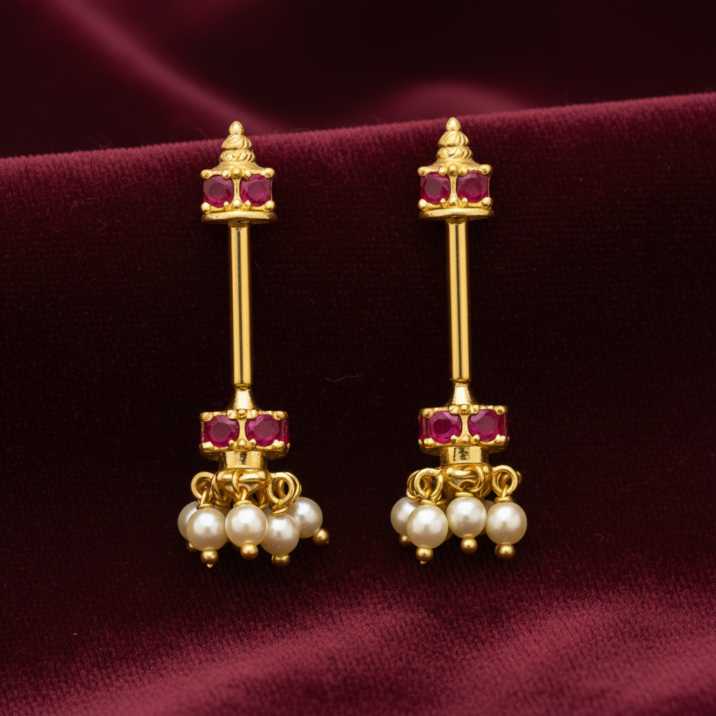 92.5 Silver Mini Jhumki Bugadi (Red) | Stylish Traditional Design | Elegant Jewellery