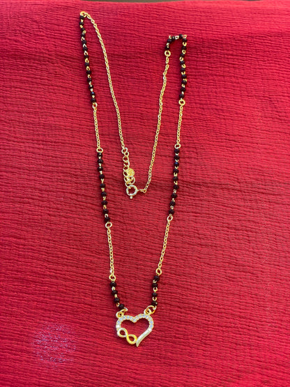 92.5 Silver Gold Plated Heart black beads chain - 19.5 inches