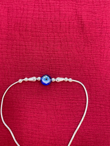 92.5 Silver Evil Eye Teardrop Charm Adjustable Bracelet for Women | Blue Bead Design