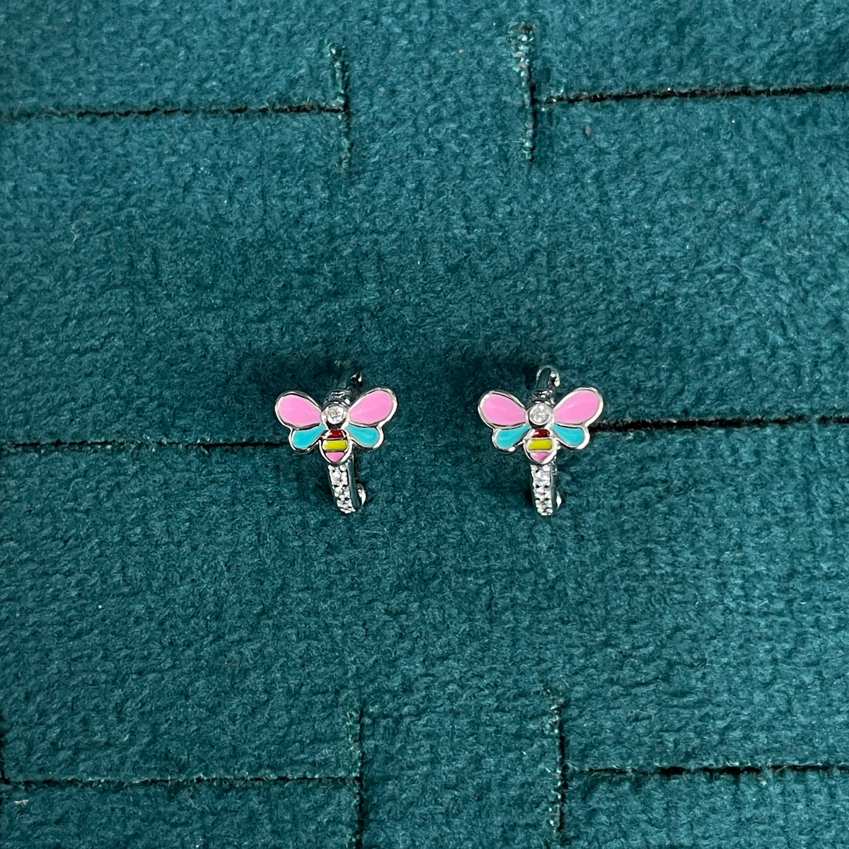 92.5 Silver Bumble Bee Huggie Hoop Earrings for Girls