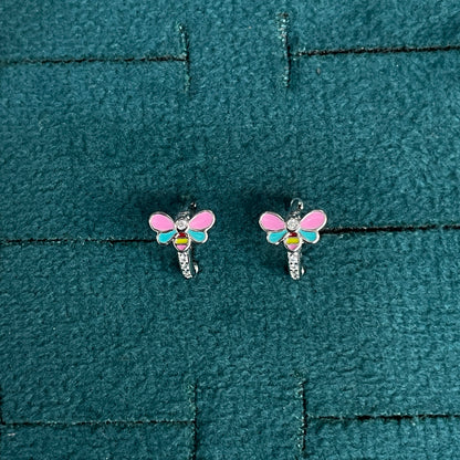 92.5 Silver Bumble Bee Huggie Hoop Earrings for Girls