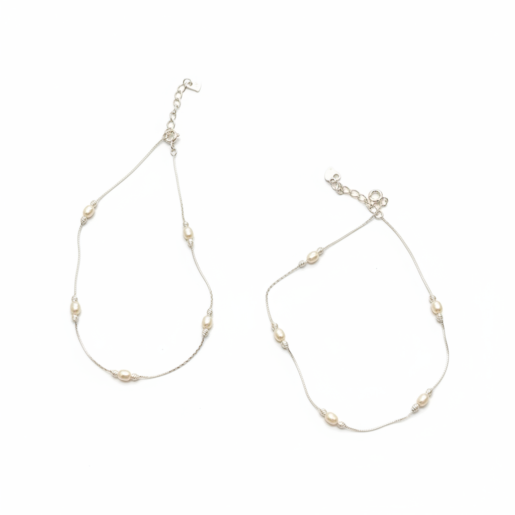 92.5 Sterling Silver Anklet for Women - Pair