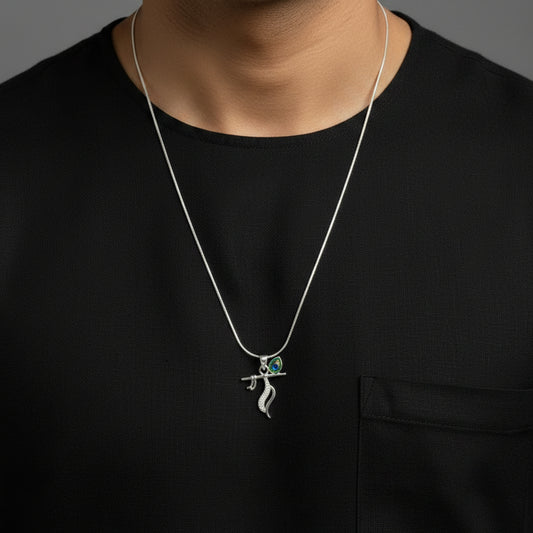 92.5 Silver Krishna Design Pendant with Chain for Men & Women – Stylish Finish
