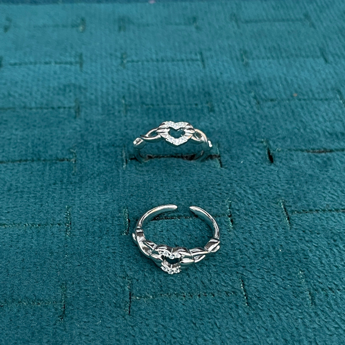 92.5 Sterling Silver CZ Infinity Heart Open Toe Rings for Women — Pair