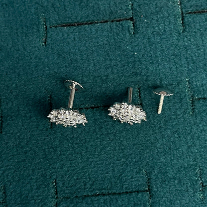 92.5 Silver Clear Stone Floral Cluster Stud Earrings Pair
