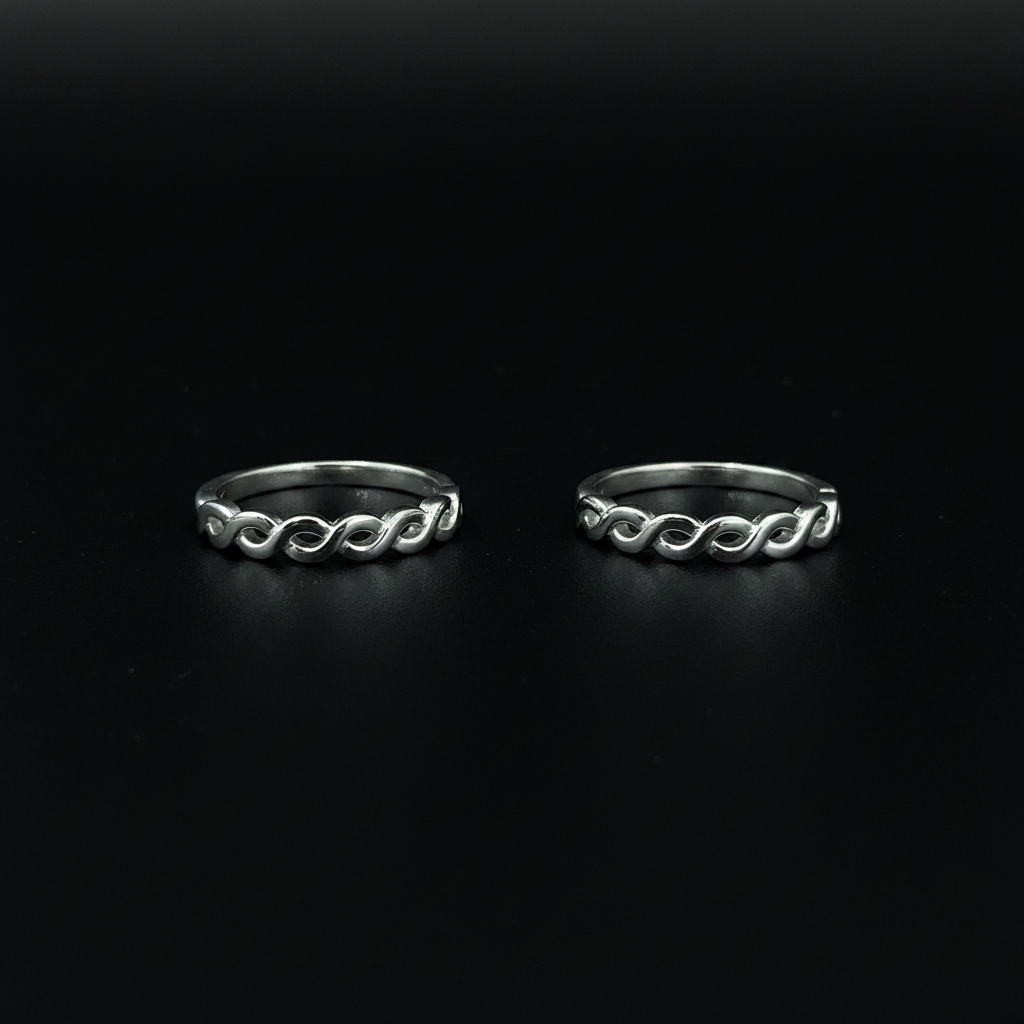 92.5 Silver Twist Toe Rings | Stylish Modern Design | Elegant Foot Jewellery