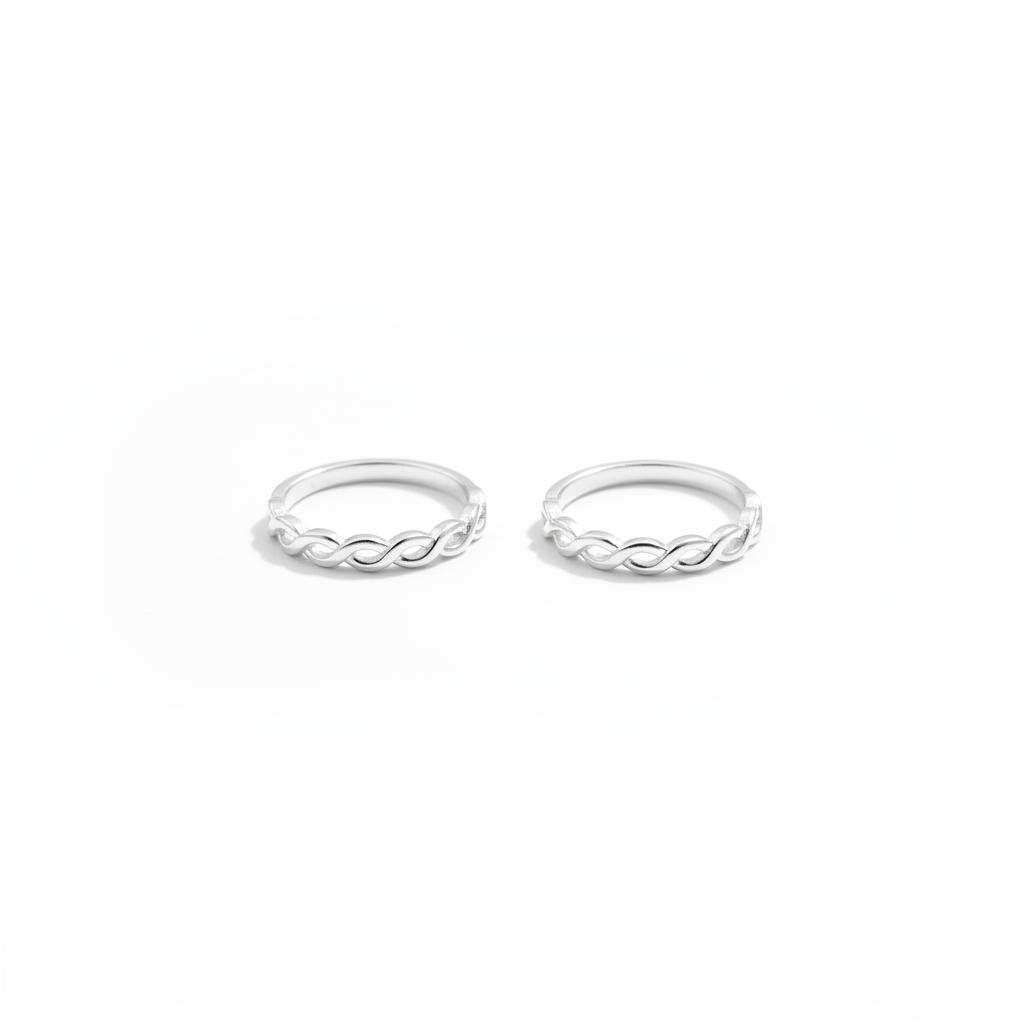 92.5 Silver Twist Toe Rings | Stylish Modern Design | Elegant Foot Jewellery