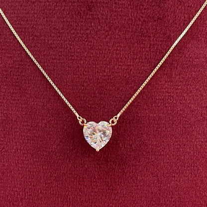 92.5 Silver Rose Gold Plated Solitaire Heart CZ Floating Pendant Necklace for Women