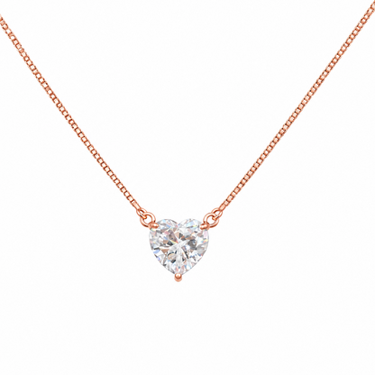 92.5 Silver Rose Gold Plated Solitaire Heart CZ Floating Pendant Necklace for Women
